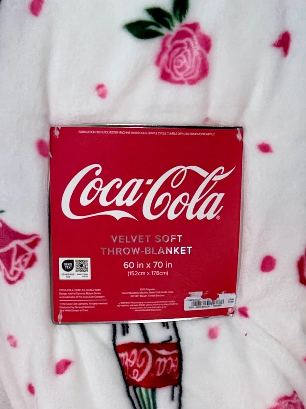 Coca Cola Velvet Soft Throw Blanket 60x70 Rose Print Coke Bottle Plush Blanket
